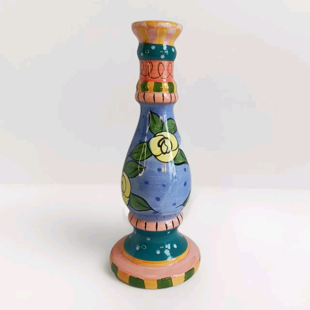 Milson Louis Hand painted Ceramic Candle Holder 10” High Colorful Spring Decor